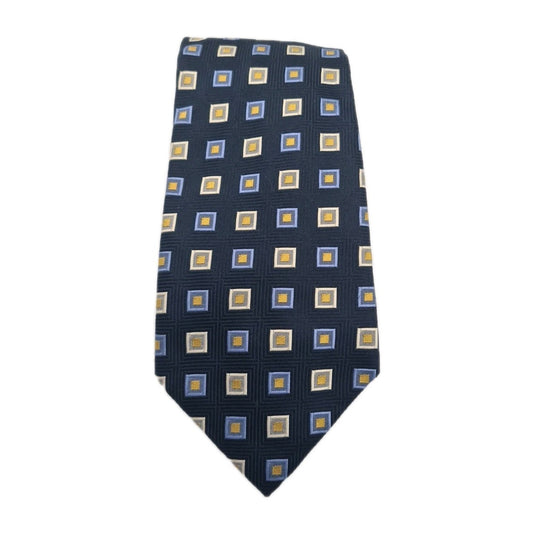 Blue Retro geometric Square Pattern Mens Silk Tie Classic Designer Necktie Geometric Vintage Mens Tie UK BX8