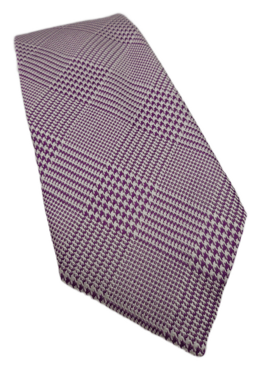 Charles Tyrwhitt Silk Tie Mens White Purple Checked Pattern Classic Necktie BX13