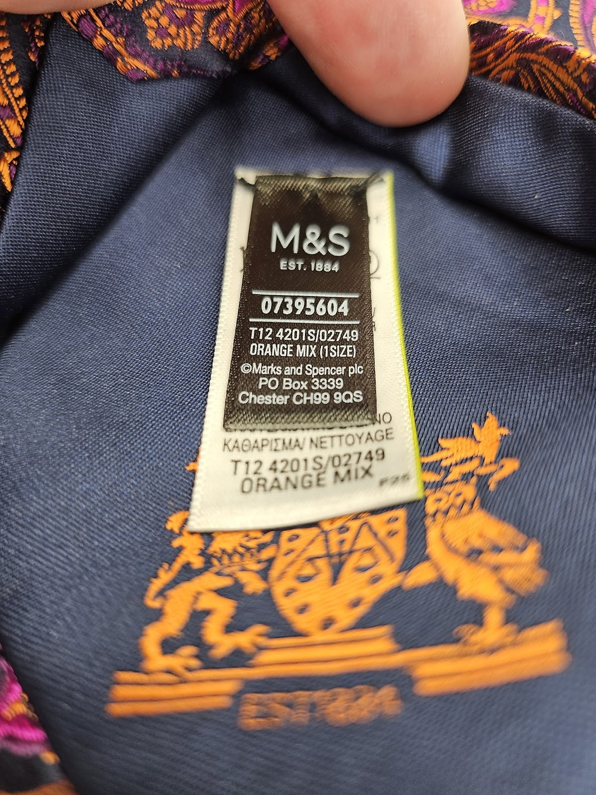 M&S Mens Silk Tie Purple Orange Paisley Vtg Retro Wedding Neck Tie