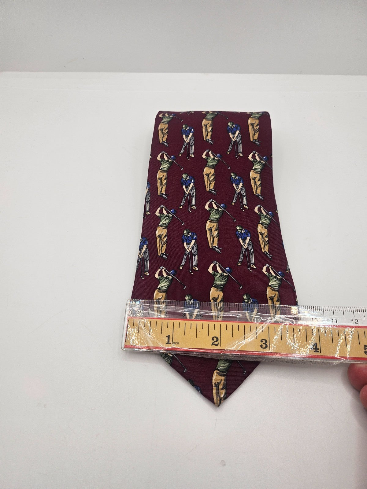 Kensington Silk Tie Men Burgundy Novelty Golf Wedding Retro Vintage Necktie BX24