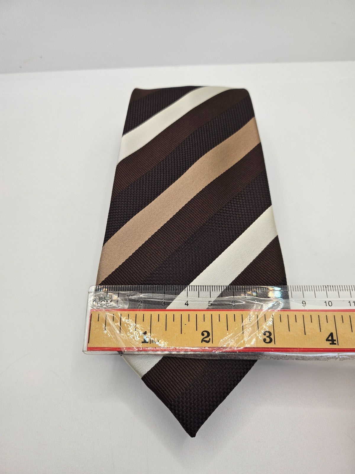 White Brown Striped Silk Tie
