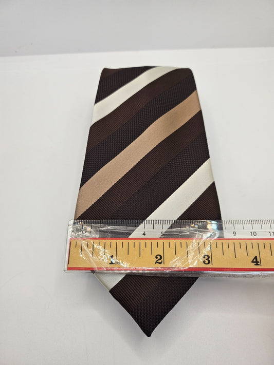 Vintage Mens Silk Tie Designer White Brown Striped Business Wedding Necktie BX25