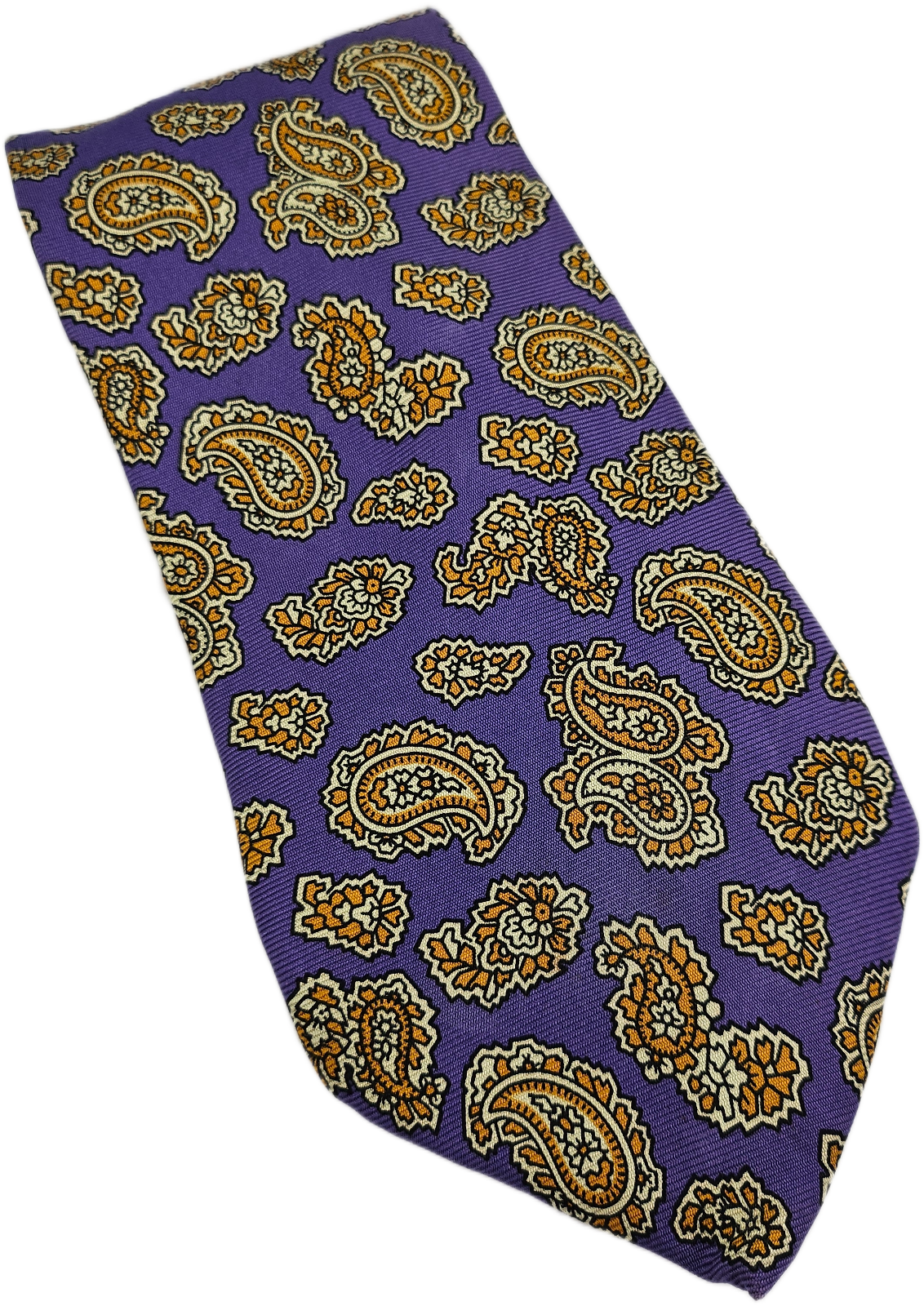 Charles Tyrwhitt Silk Tie Men Purple Gold Paisley Wedding Retro Vtg Necktie BX26