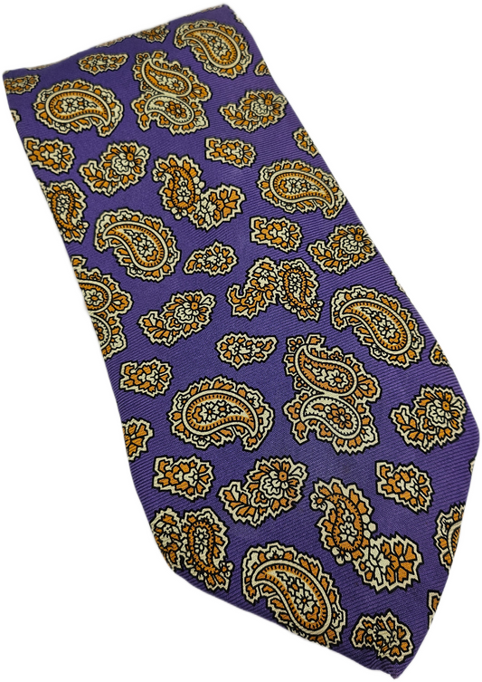 Charles Tyrwhitt Silk Tie Men Purple Gold Paisley Wedding Retro Vtg Necktie BX26