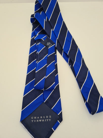 Charles Tyrwhitt Blue Striped Formal Rugby Silk Tie | Designer Mens Tie UK  BX14
