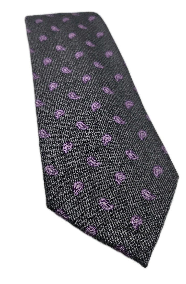 Moss Grey / Purple Paisley pattern Mens Silk Tie Wedding Formal Neck Tie BX16