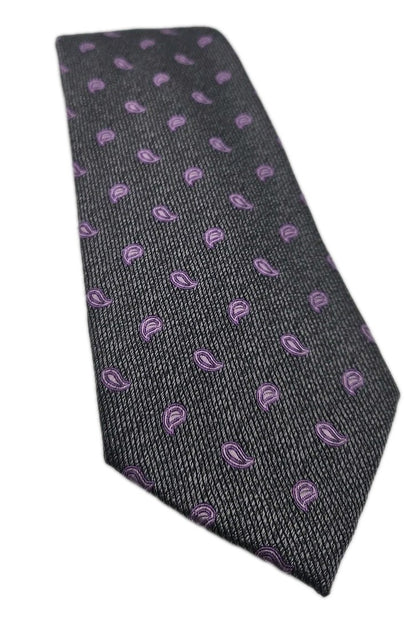 Moss Grey / Purple Paisley pattern Mens Silk Tie Wedding Formal Neck Tie BX16