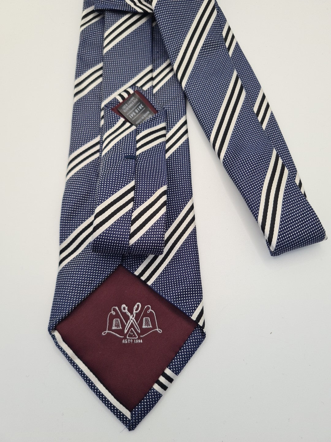 M & S Blue Stripe Formal Work Silk Tie | Designer Mens Tie UK Striped Vintage Mens Tie UK BX13