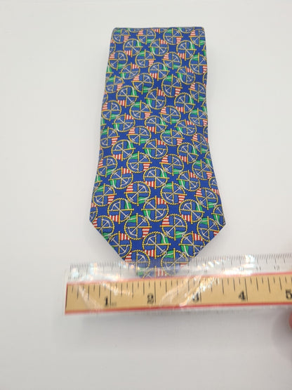 Salvatore Ferragamo Blue Sailing Mens Silk Tie Classic Designer Necktie Vintage Mens Tie UK BX10