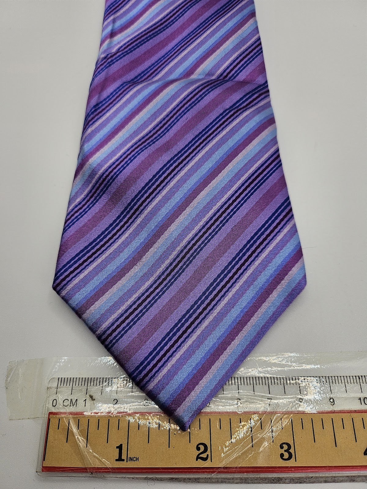 T.M.Lewin Mens Silk Tie Purple Blue Striped Vtg Retro Wedding Neck Tie