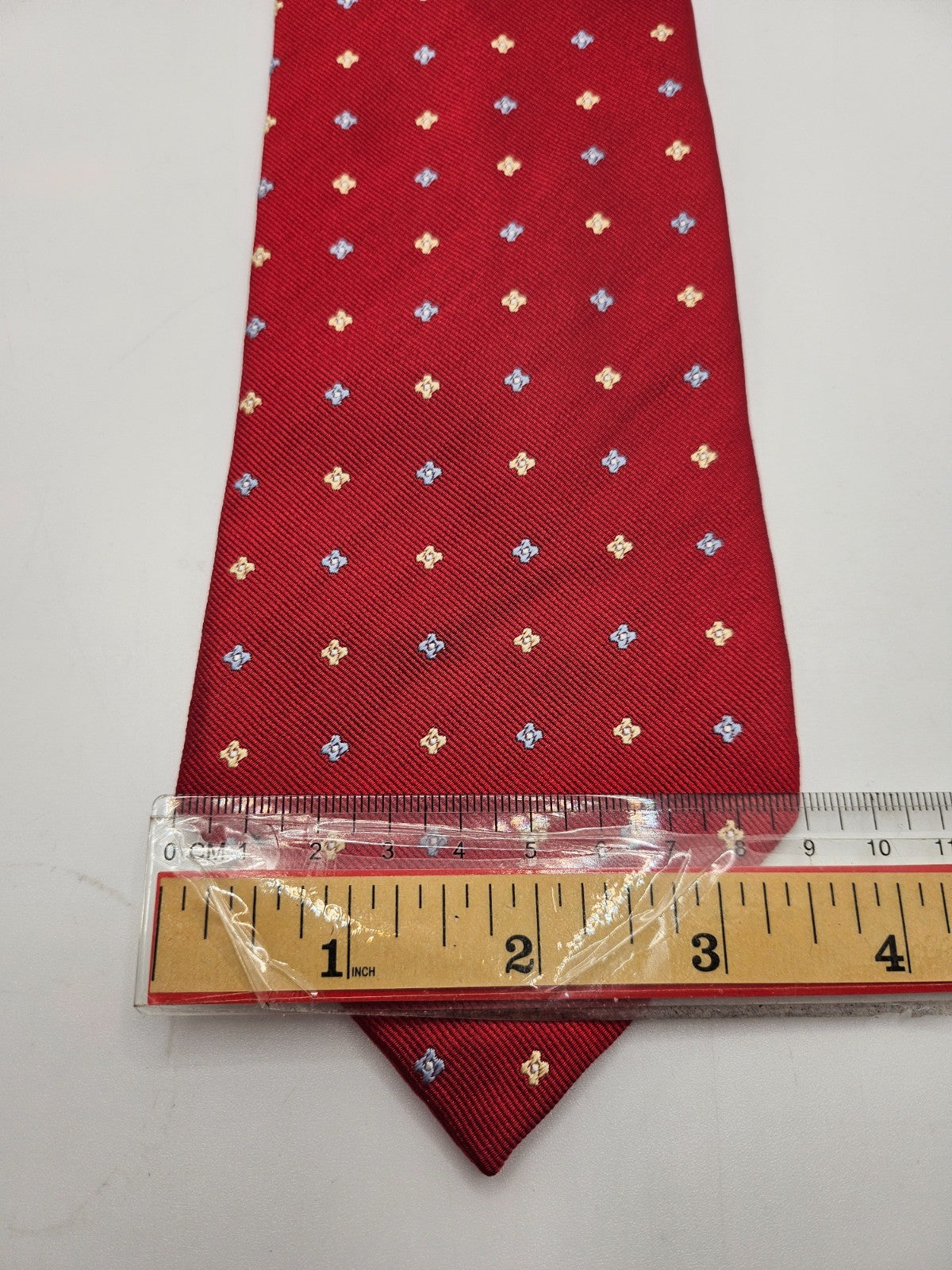 T.M. Lewin Silk Tie Mens Red Geometric Foulard Star Dot Vintage Neck Tie BX20