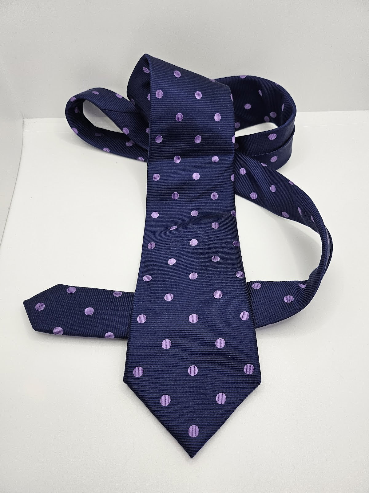 T.M.Lewin Mens Silk Tie Blue Purple Dotted Vtg Retro Wedding Neck Tie