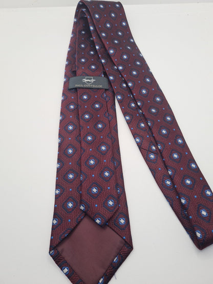 Paul Costelloe Burgundy Mens Silk Tie Classic Designer Necktie Formal Vintage Mens Tie UK BX10