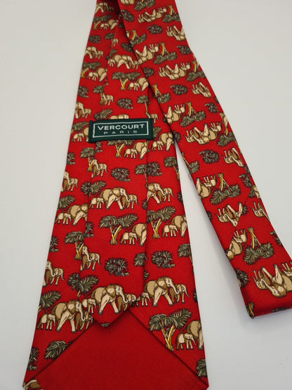 Red Safari elephant pattern Novelty Silk Tie | Designer Mens Tie UK Vintage Mens Tie UK BX14