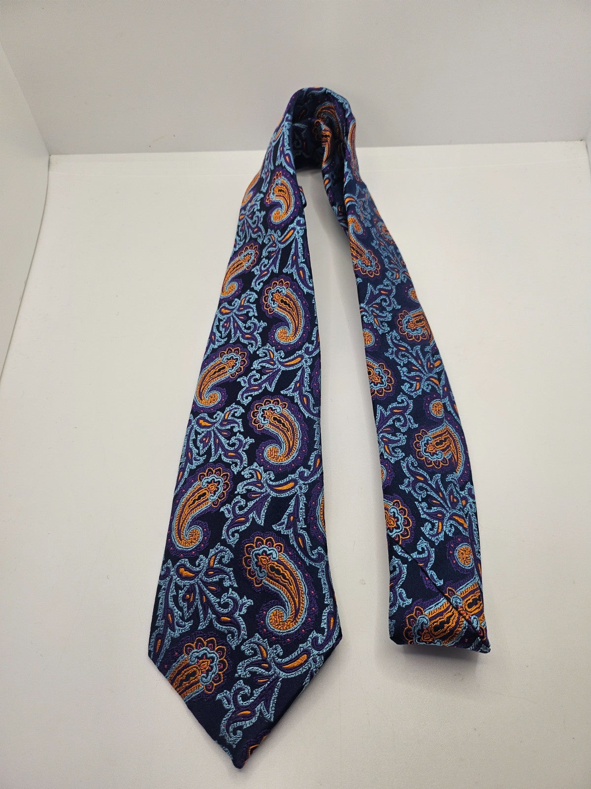 New & Lingwood Silk Tie Mens Blue Purple Bold Paisley Floral Retro Neck Tie BX15