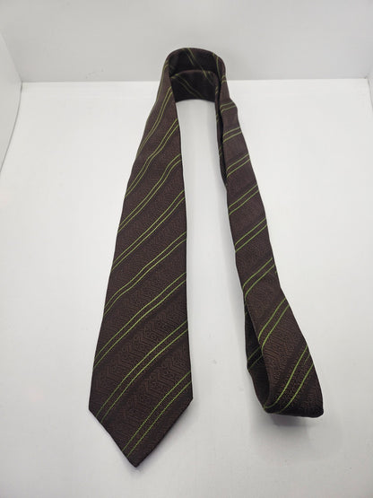 Ted Baker Silk Tie Mens Brown Green Striped Designer Vintage Retro Neck Tie BX15