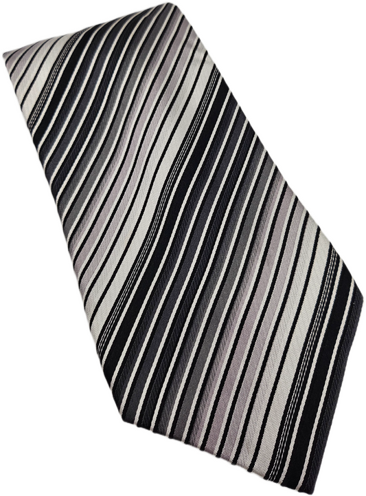 Baumler Silk Tie Mens Black Grey Diagonal Striped Business Wedding Neck Tie BX26