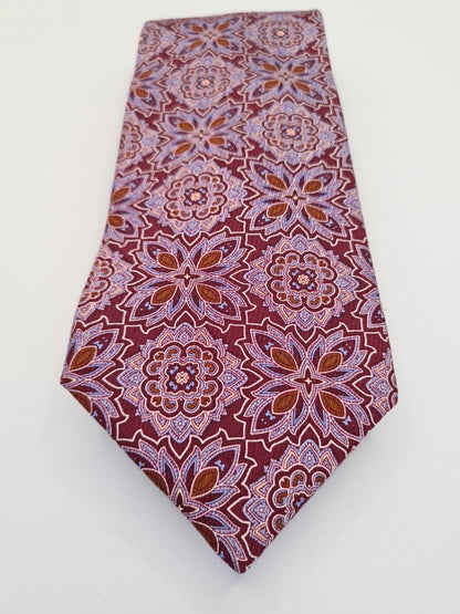 Vintage Maroon / Brown retro Flower Pattern Silk Tie Designer Mens Tie UK Vintage Mens Tie UK BX14