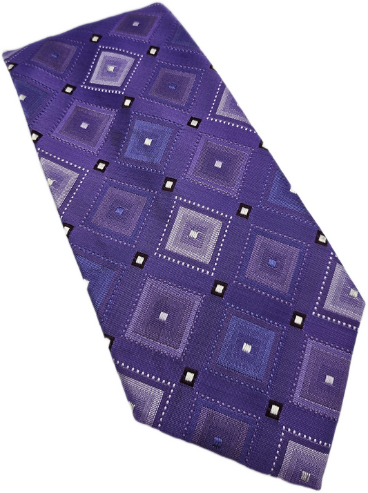 Van Buck Silk Tie Mens Purple Geometric Square Designer Vtg Retro Neck Tie BX25