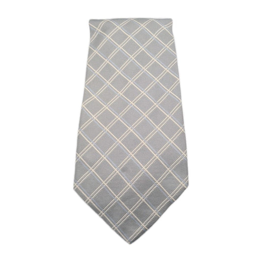 Silver Grey Check pattern Mens Silk Tie Classic Designer Necktie Vintage Mens Tie UK BX6