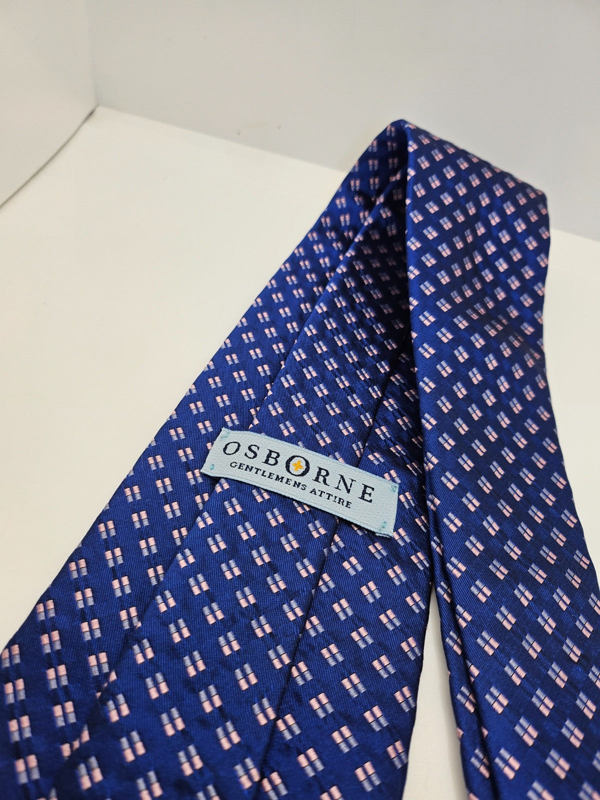 Vintage Mens Silk Tie Osborne Blue Geometric Pattern Textured Neck Tie BX25