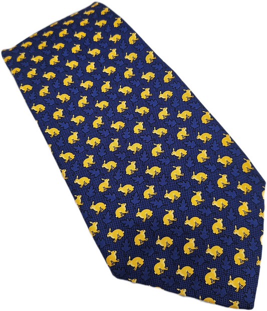 PINK London Silk Tie Mens Navy Yellow Rabbit Pattern Novelty Wedding Necktie BX2