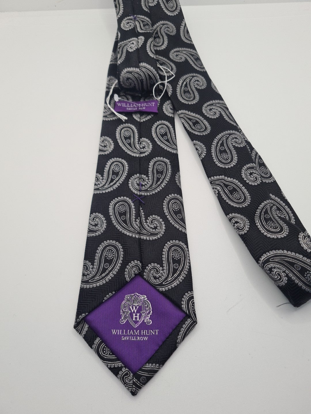 William Hunt Black Paisley Mens Silk Tie Classic Designer Necktie Paisley Vintage Mens Tie UK BX12