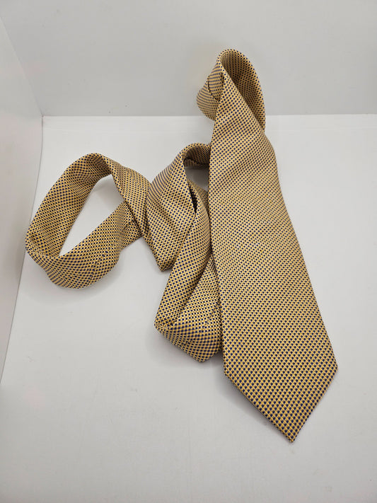Charles Tyrwhitt Mens Silk Tie Gold Blue Woven Check Vtg Retro Wedding Neck Tie