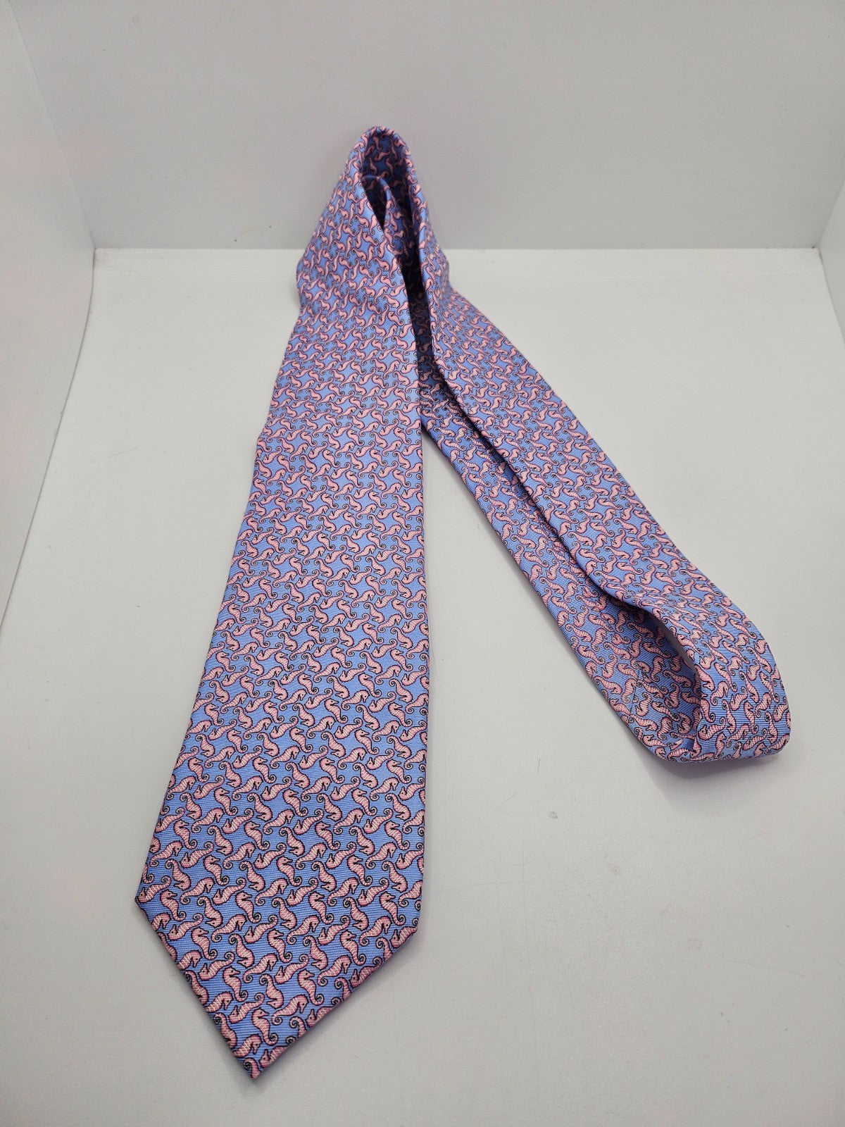 Marks & Spencer Silk Tie Mens Blue Pink Seahorse Novelty Designer Neck Tie BX23