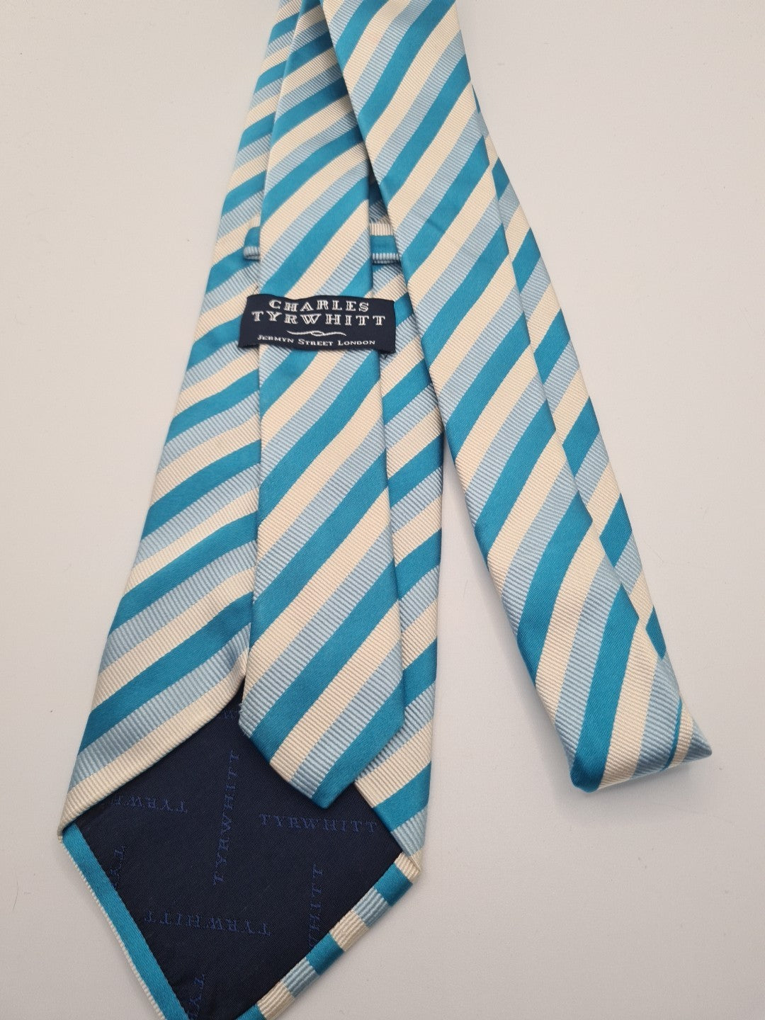 Charles Tyrwhitt Green White Stripe Mens Silk Tie Classic Designer Necktie Striped Vintage Mens Tie UK BX11