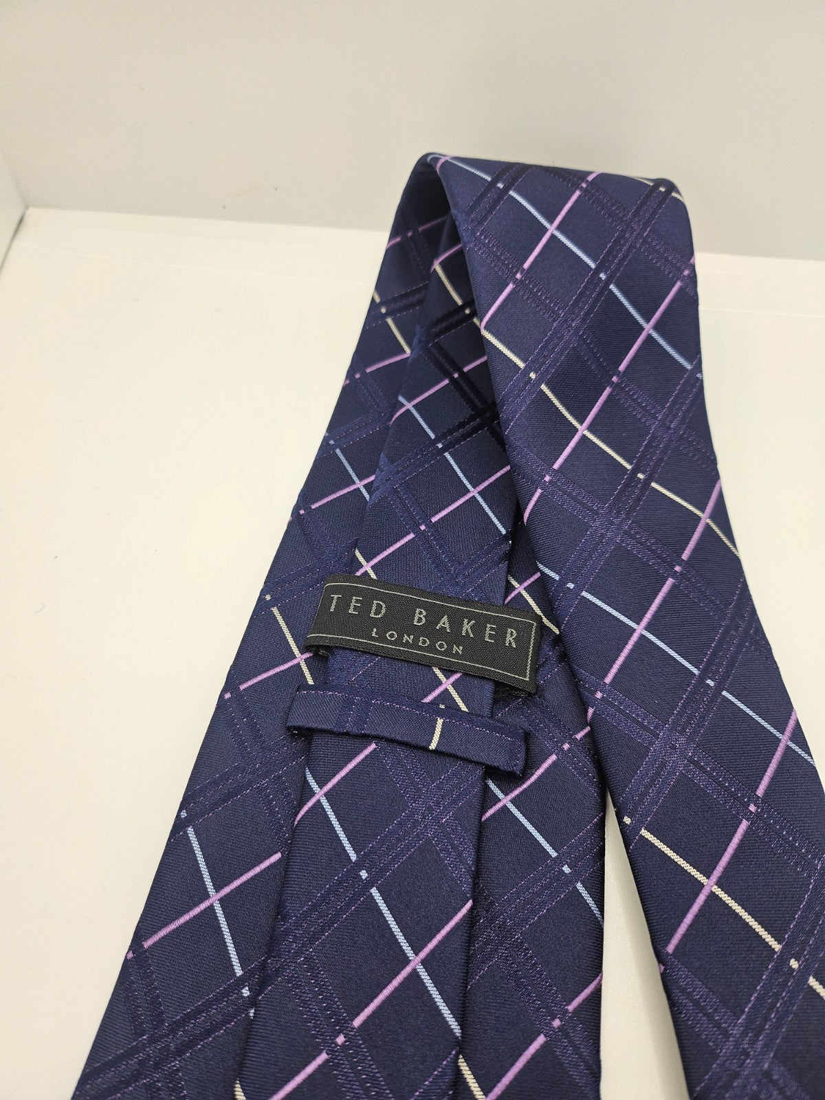 Ted Baker Silk Tie Mens Purple Navy Check Designer Vintage Retro Neck Tie BX15