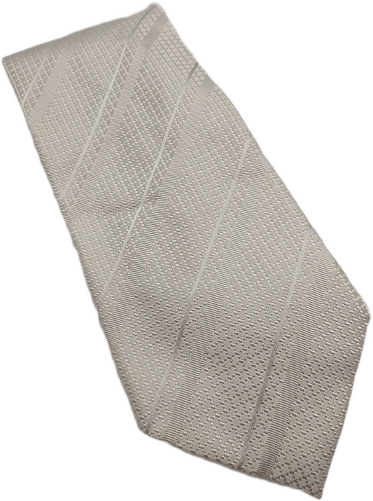 T.M. Lewin Silk Tie Mens Cream Striped Wedding Designer Retro Vtg Neck Tie BX18