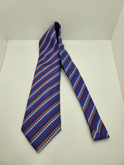 Alexandre of England Silk Tie Mens Blue Orange Geometric Wedding Neck Tie BX26