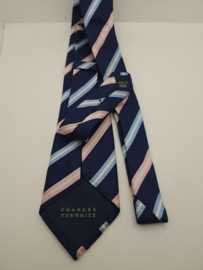 Charles Tyrwhitt Silk Tie Mens Navy Regimental Stripes Classic Y2k Neck Tie BX11