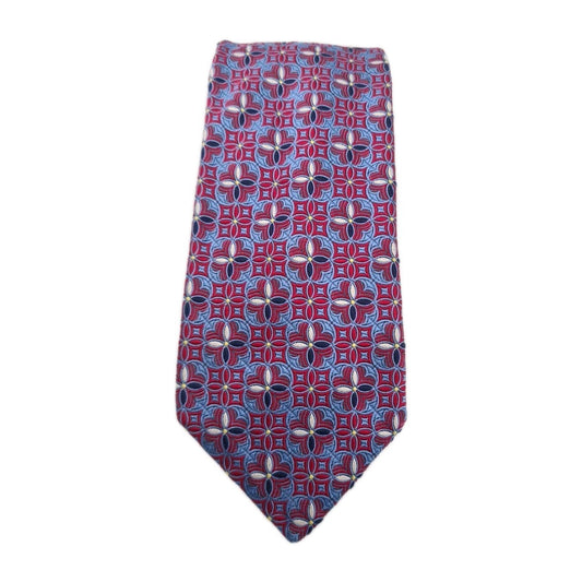 Fort & Stone Flower Geometric Blue Mens Silk Tie Classic Designer Necktie Geometric Vintage Mens Tie UK BX6