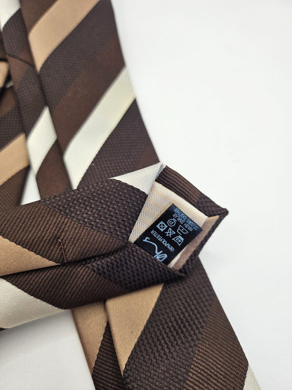White Brown Striped Silk Tie