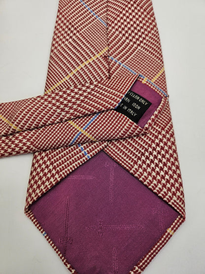 Gieves & Hawkes Mens Silk Tie Red Plaid Tartan Vtg Retro Wedding Neck Tie R9