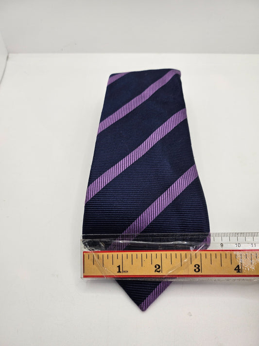 T.M. Lewin Silk Tie Mens Navy Purple Striped Designer Business Vtg Neck Tie BX23
