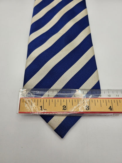 Charles Tyrwhitt Mens Silk Tie Blue White Stripe Vtg Retro Wedding Neck Tie R1