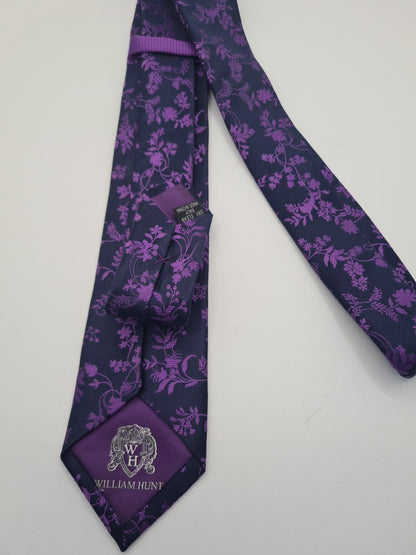 William Hunt Thin Purple Floral Mens Silk Tie Classic Designer Necktie Vintage Mens Tie UK BX12