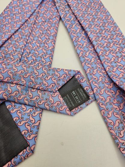 Marks & Spencer Silk Tie Mens Blue Pink Seahorse Novelty Designer Neck Tie BX23
