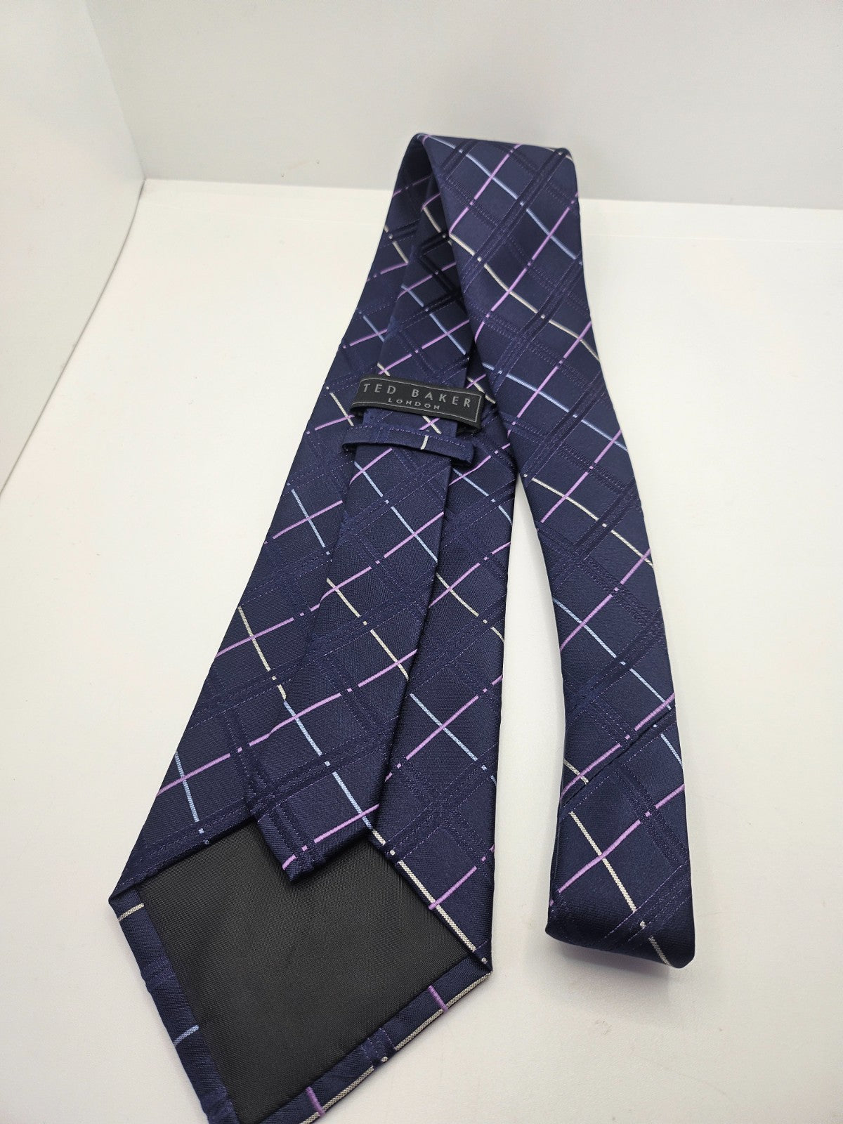Ted Baker Silk Tie Mens Purple Navy Check Designer Vintage Retro Neck Tie BX15