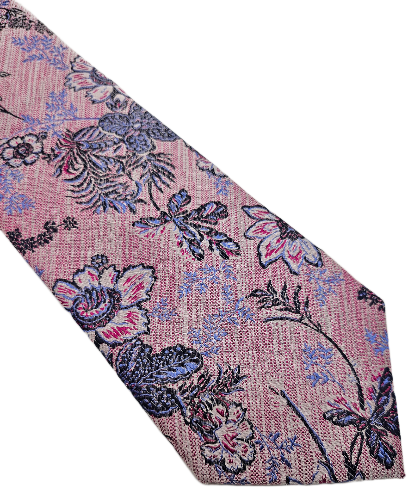 Marks & Spencer Silk Tie Mens Pink Blue Floral Woven Botanical Vtg Neck Tie BX26