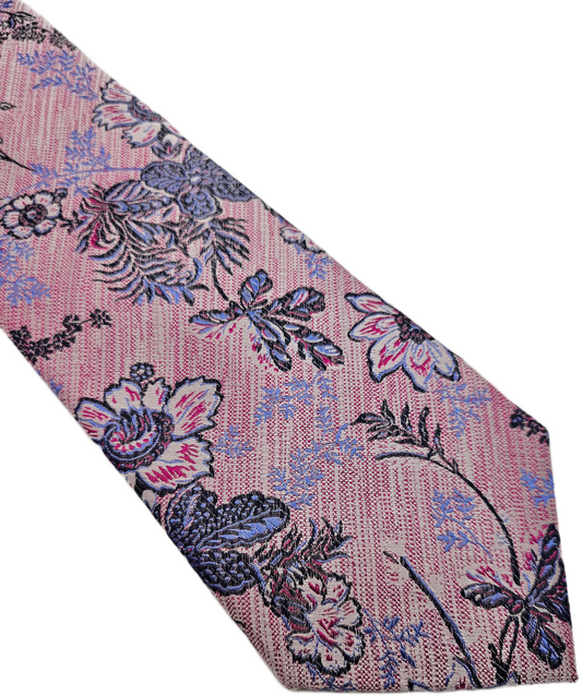 Marks & Spencer Silk Tie Mens Pink Blue Floral Woven Botanical Vtg Neck Tie BX26