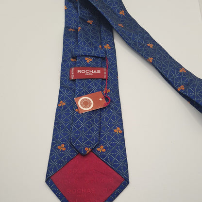 Rochas Paris Blue Mens Silk Tie Classic Designer Necktie Formal Business Vintage Mens Tie UK BX8