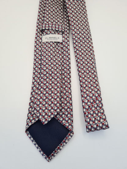 Flanels London Red Grey Circle Pattern Silk Tie | Designer Mens Tie UK Vintage Mens Tie UK BX13