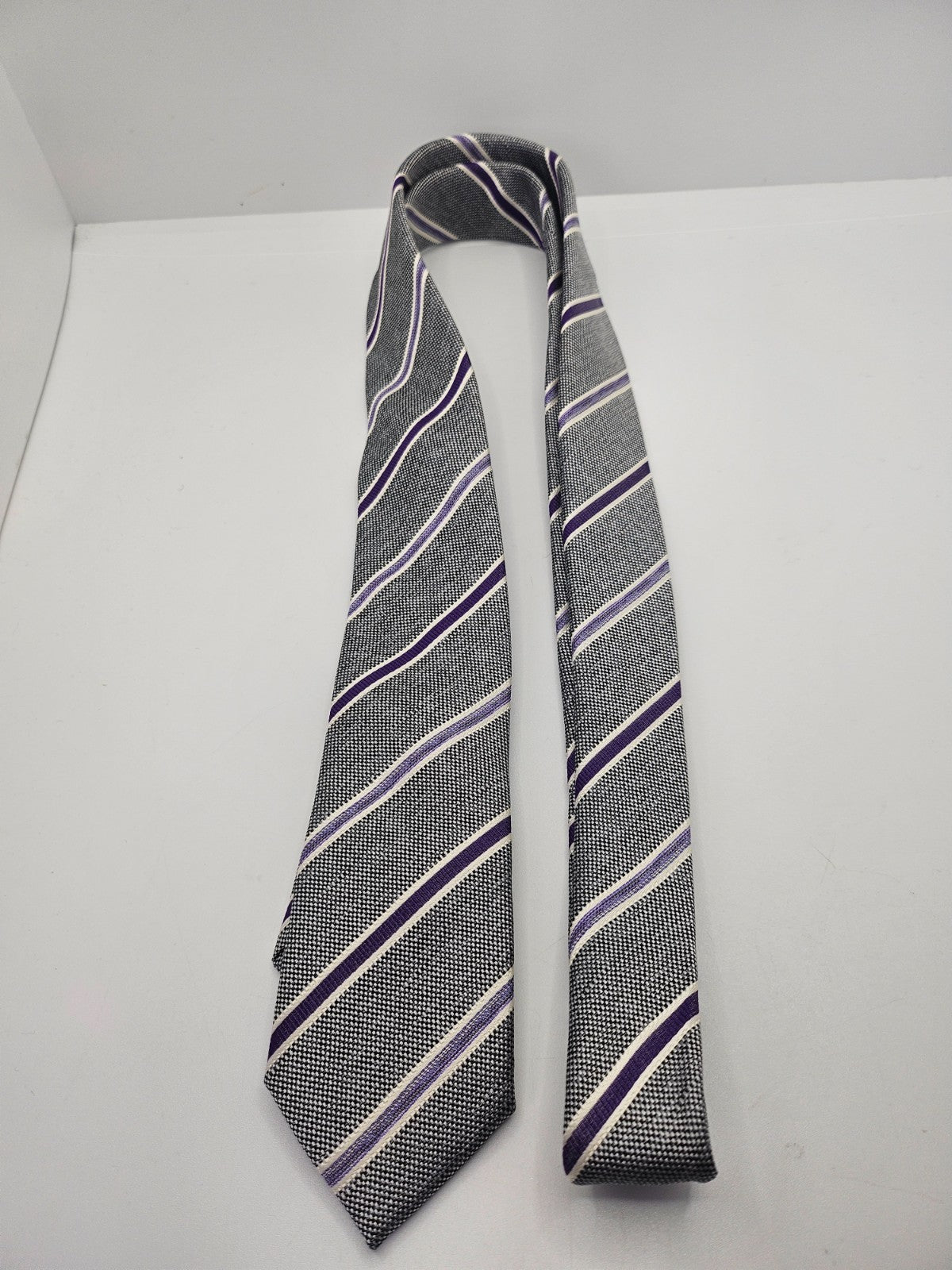Ted Baker Silk Tie Mens Purple Stripe Textured Knit Vintage Retro Neck Tie BX15