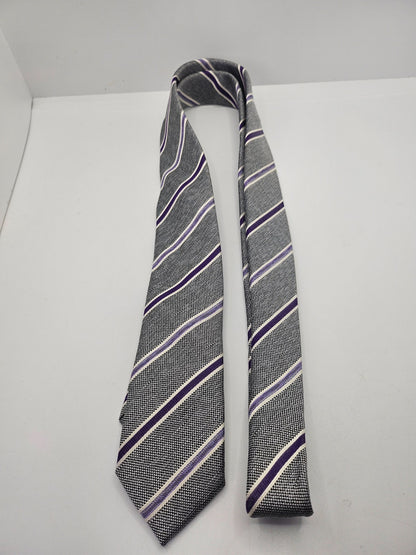 Ted Baker Silk Tie Mens Purple Stripe Textured Knit Vintage Retro Neck Tie BX15