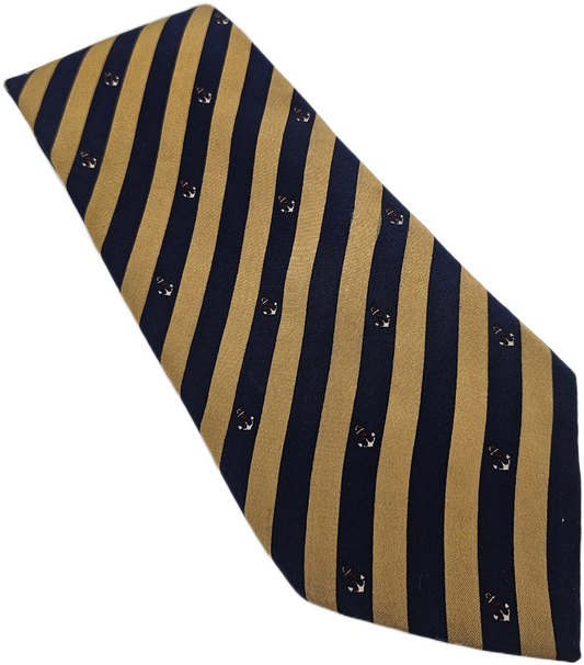 Ermenegildo Zegna Silk Tie Mens Blue Gold Striped Designer Wedding Neck Tie BX10