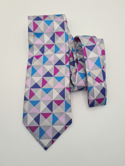 Charles Tyrwhitt Silver Geometric Mens Silk Tie Classic Designer Necktie Geometric Vintage Mens Tie UK BX13